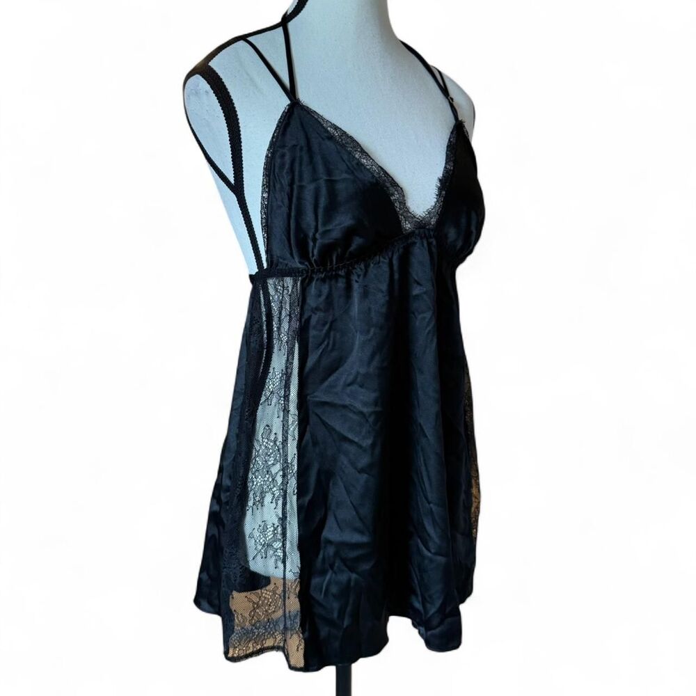 Victoria's Secret Women's Black Lace Satin Chemise, M Dark Feminine Whimsigoth
